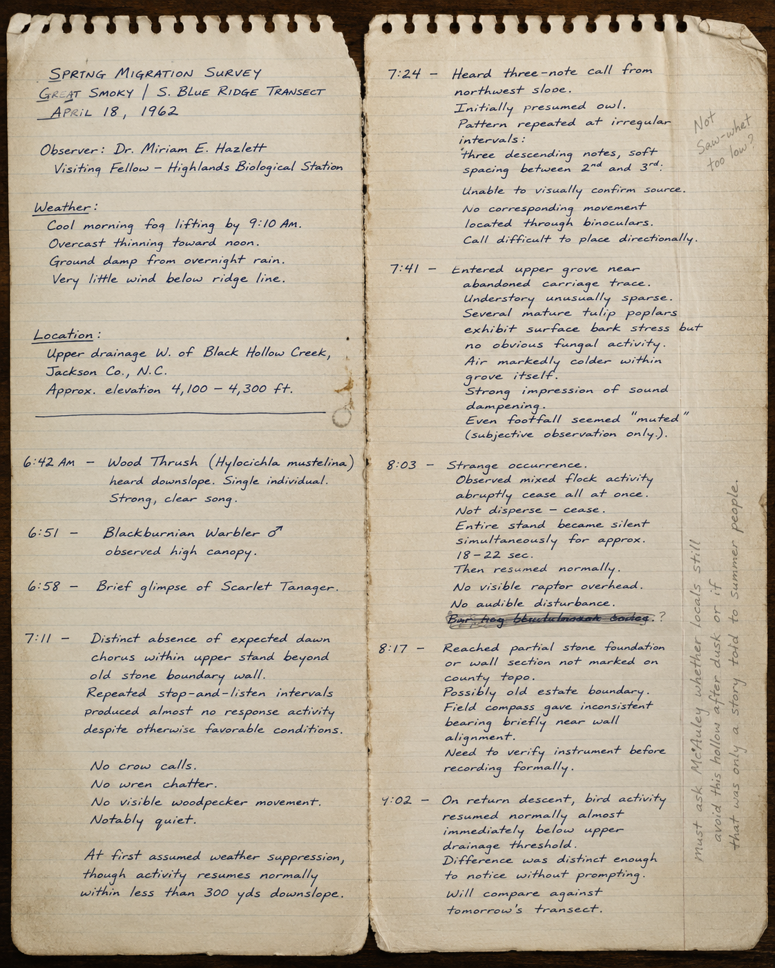 Field Notes from Spring Migration Survey - 1962