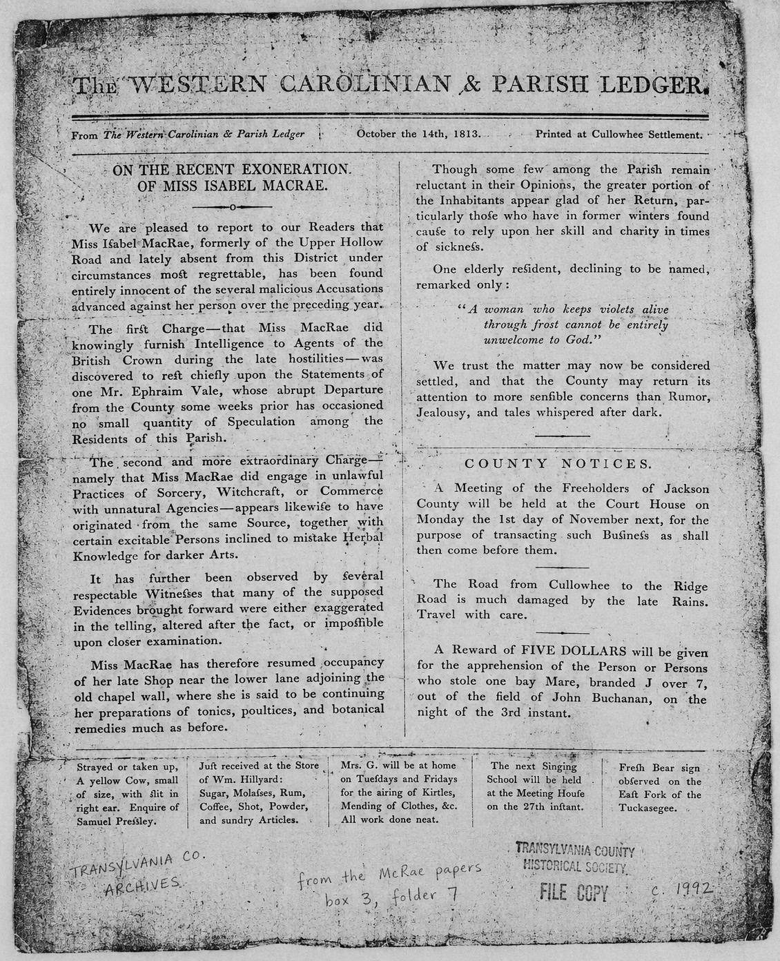 The Western Carolinian &amp; Parish Ledger